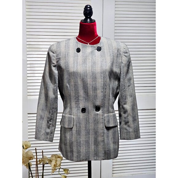 Vintage Christian Dior Womens Plaid Wool Double Breasted Blazer Jacket Sz 10 238 - Picture 2 of 13
